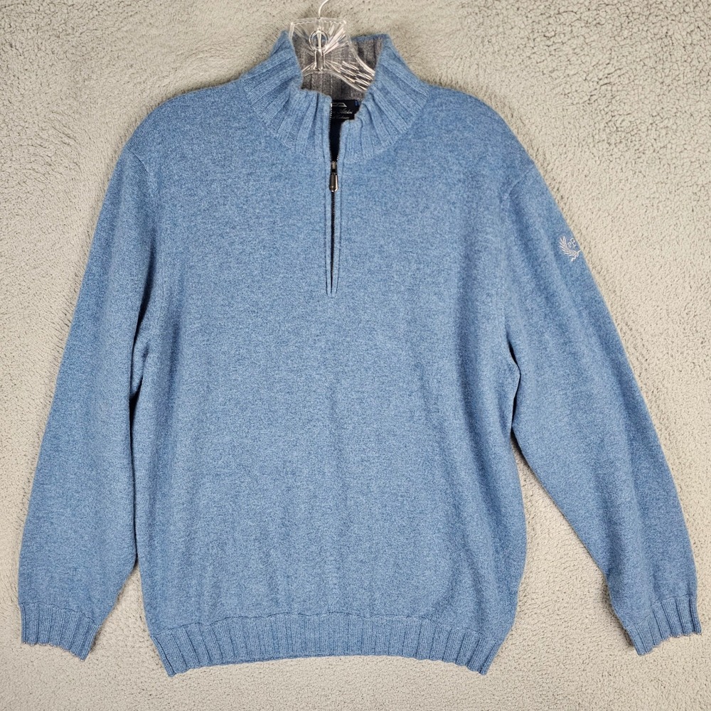 Cesare Attolini Sweater Mens 54 Blue Duvet Cashmere Quarter Zip Made in Italy